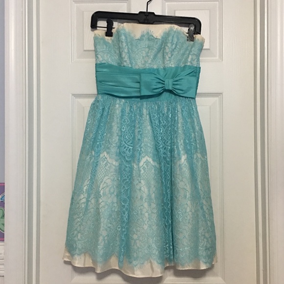 Betsey Johnson | Dresses | Betsey Johnson Light Blue Strapless Lace Dress